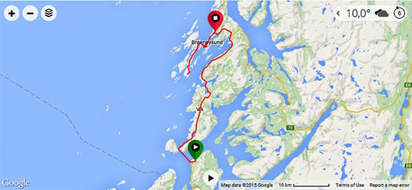 Dagens rute. Klikk på bildet for å se GPS-data med høydekurver m.m. på Garmin Connect.