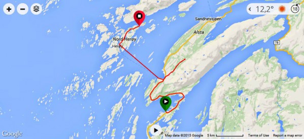 Dagens rute. Klikk på bildet for å se GPS-data med høydekurver m.m. på Garmin Connect.