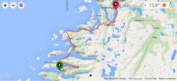 Dagens rute. Klikk på bildet for å se GPS-data med høydekurver m.m. på Garmin Connect.