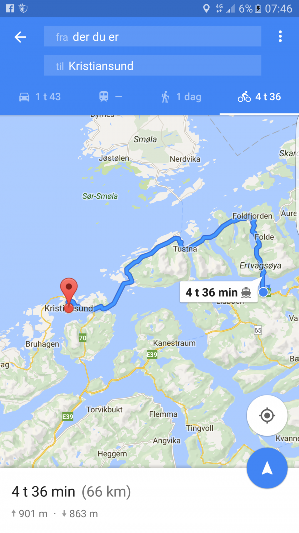 Videre rute inn mot Kristiansund 