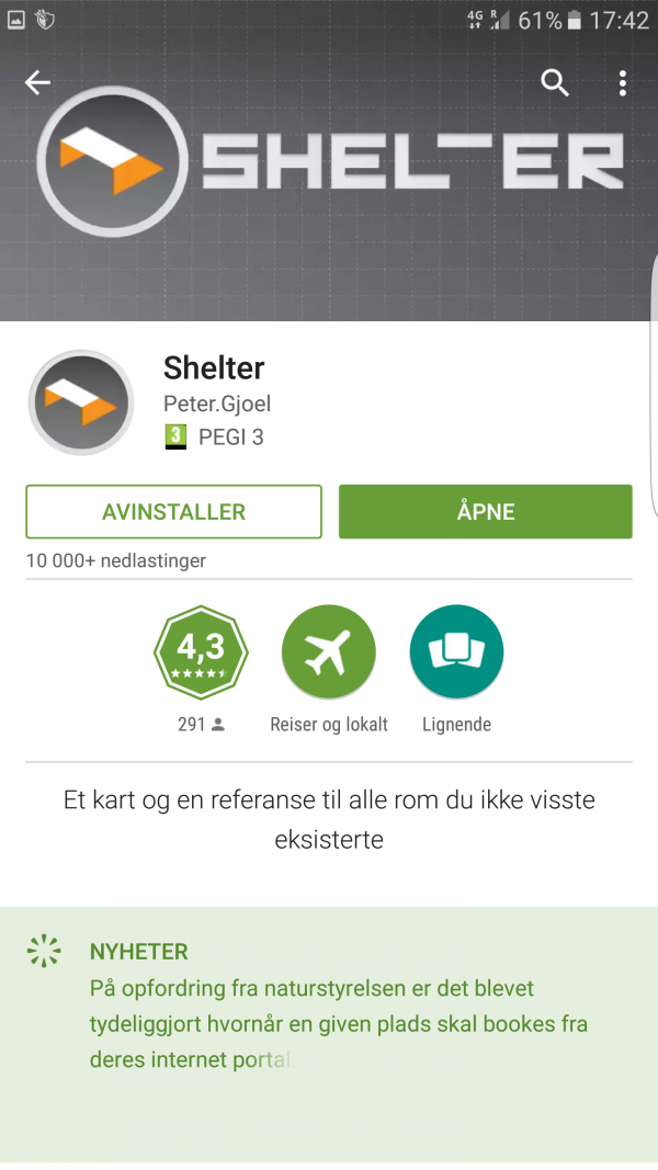 I Appen "Shelter" finner man alle de primitive overnattingssteder i Danmark. 